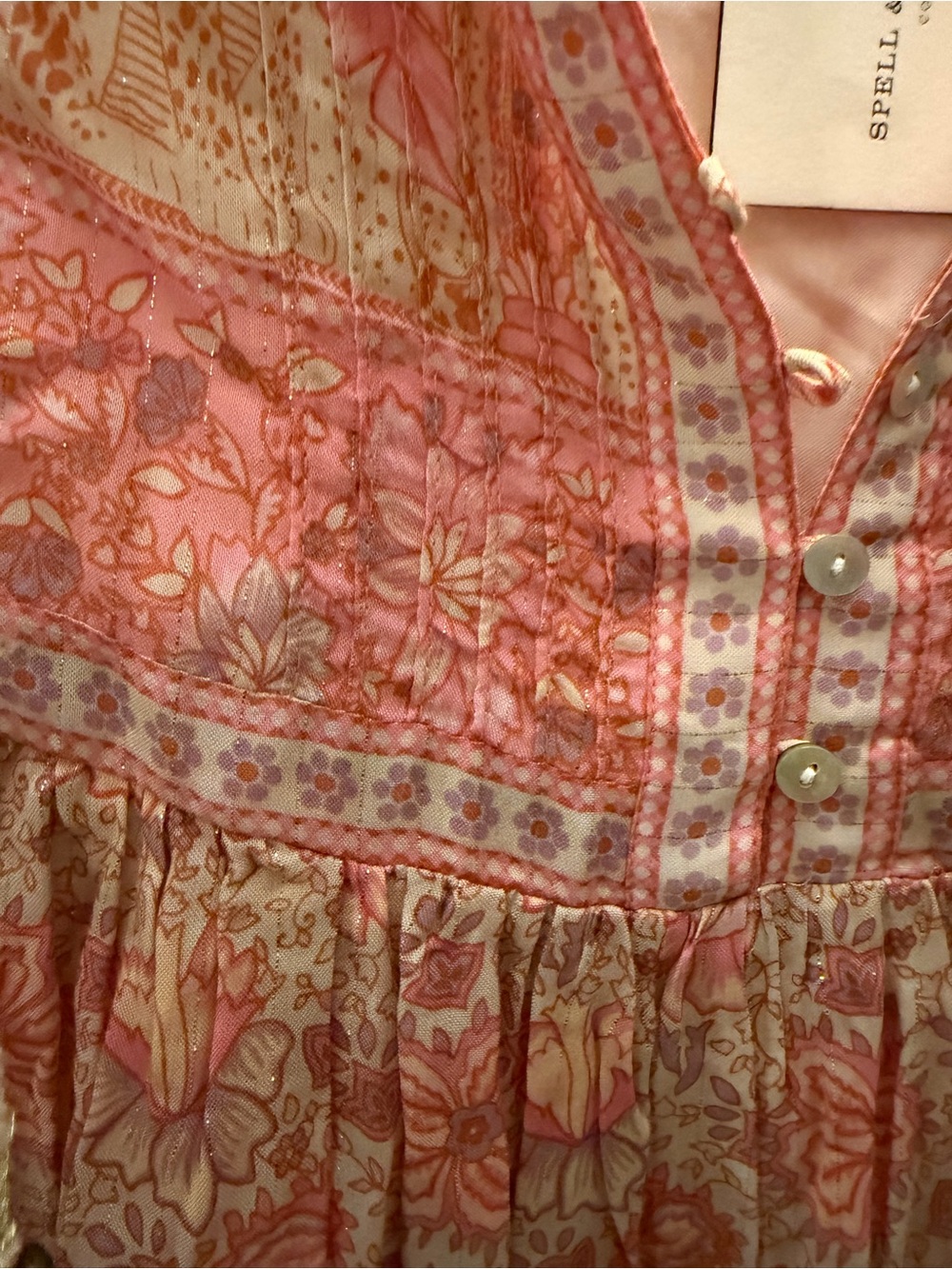 Spell & The Gypsy Collective Pink Floral Paisley Metallic Babydoll Blouse XXL - Picture 6 of 8